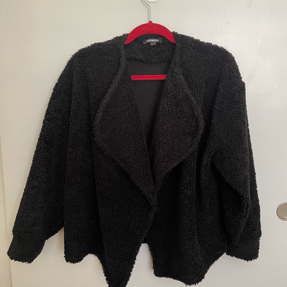 Express - Black Teddy Jacket with Waterfall Collar